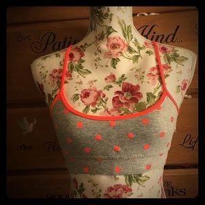 Cute Grey & Pink Polka Dot Cotton Sports Bra